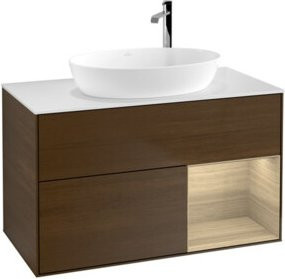 V&B Waschtischunterschrank Finion 100 mit Ablageplatte in Weiß und Eichen-Dekor, B/T/H: 100 x 50,1 x 50,1 cm - Bild 1