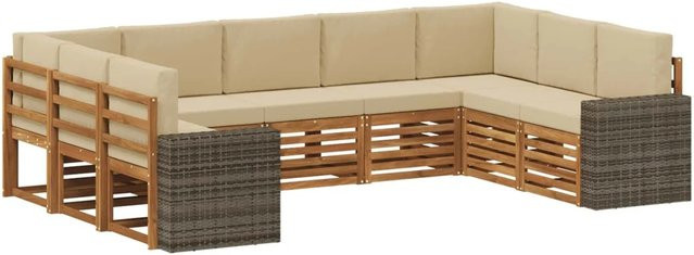 vidaXL Ecksofa Set in L-Form aus Akazienholz und Polyester in Natur-Beige mit 9 Kissen - Bild 1