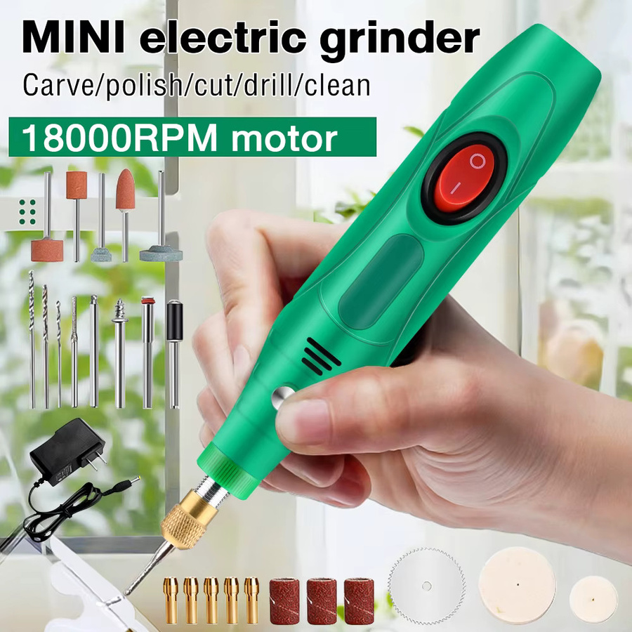 Aideepen Elektrischer Mini Bohrer und Gravierer in Grün als Schleifmaschine und Drehwerkzeug für Bastelarbeiten und Haushalt - Bild 2