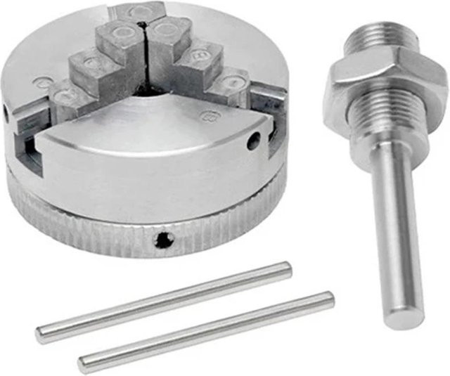 Selbstzentrierendes 4-Backen-Futter aus Zinklegierung mit Verbindungsstange als Zubehör für Mini-Metall-Drehfutter, Farbe: Silber - Bild 1