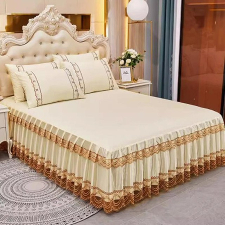 3-teiliges Set Ximengsi Bettvolantbezüge aus Spitze in Beige, staubdichter Sommer-Schutzbezug mit rutschfester Rückseite, B/T: 150 x 200 cm