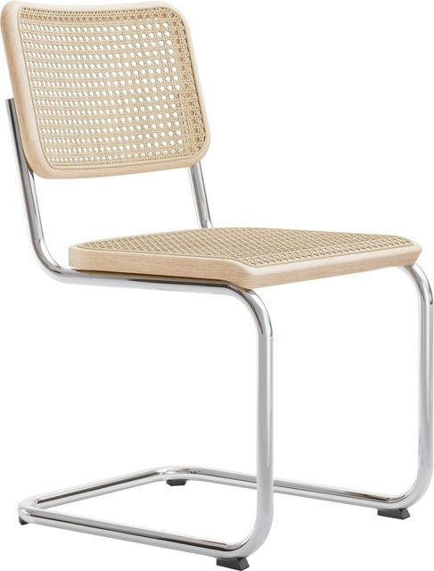 Thonet S 32 V Freischwinger Pure Materials mit braunem Leder und Geflecht - Bild 1