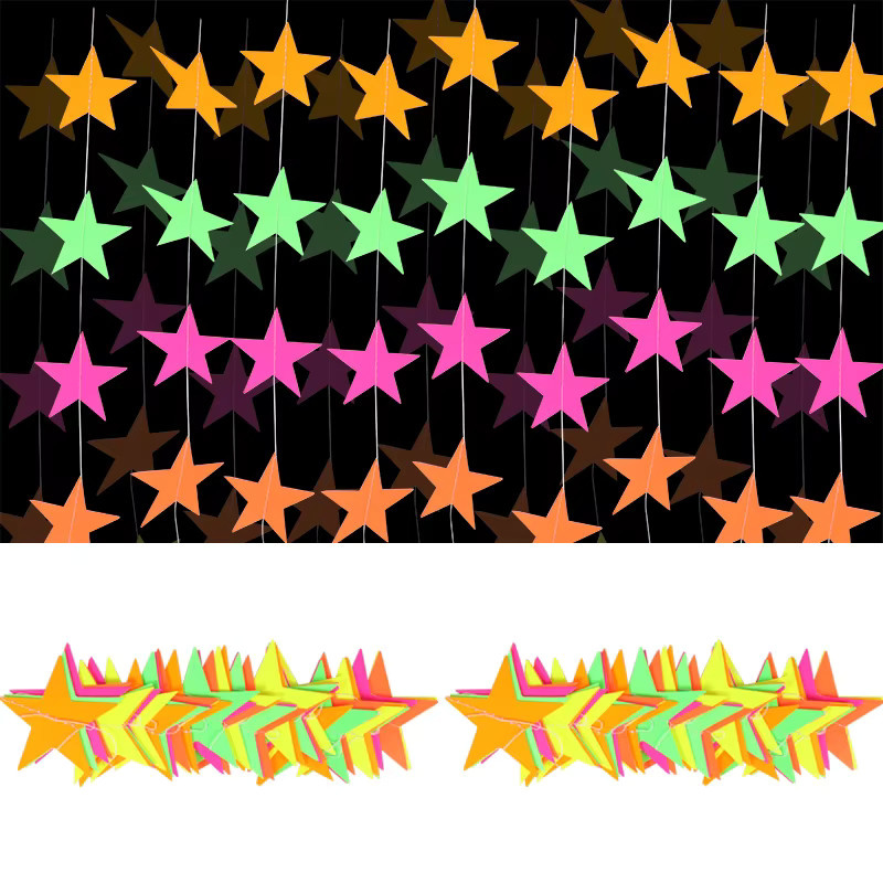 Neon-Party-Girlande von joy-enlife mit Punkten und Sternen aus Papier in Multicolor, leuchtet im Dunkeln für Geburtstag und Hochzeit - Bild 3