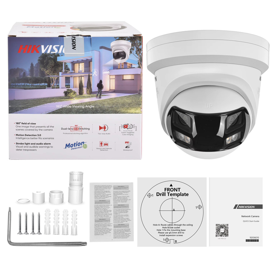 Hikvision DS-2CD2387G3P-LIS2UY/SL Turret-Netzwerkkamera mit 4K 8MP Auflösung, 180 Grad Panorama, Smart Hybrid Light und ColorVu Technologie in Weiß - Bild 3