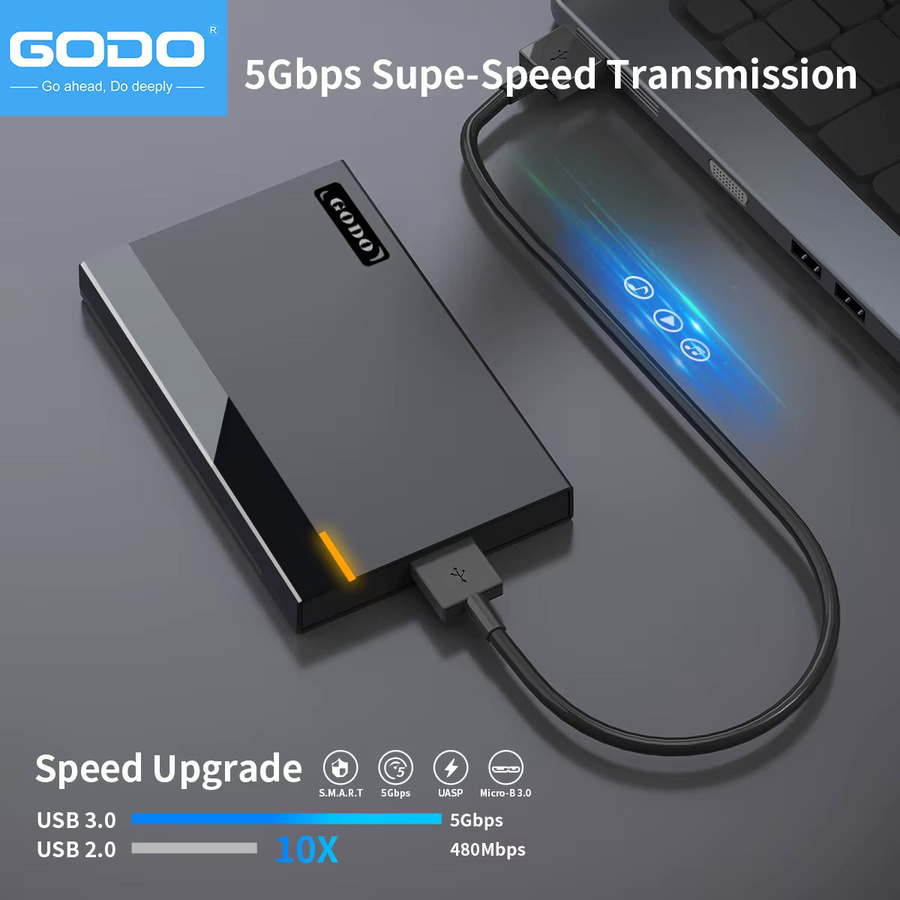 GODO USB 3.0 HDD/SSD-Gehäuse für 2,5-Zoll SATA Festplatten, werkzeuglos und tragbar, Schwarz - Bild 2