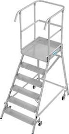 Fahrbare Podestleiter Krause Stabilo Professional aus Aluminium, einseitig begehbar, 6 Stufen, Farbe Silber, Plattform B: 70 cm, T: 60 cm, Arbeitshöhe: 345 cm - Bild 1
