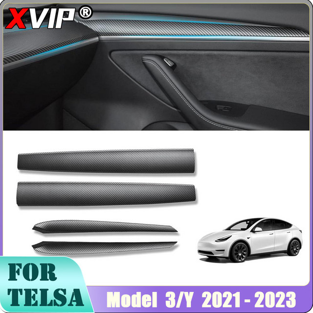 XVIP Tür-Seitenverkleidungsstreifen und Armaturenbrett-Abdeckung für Tesla Model 3 und Model Y 2021–2023 in Schwarz - Bild 1