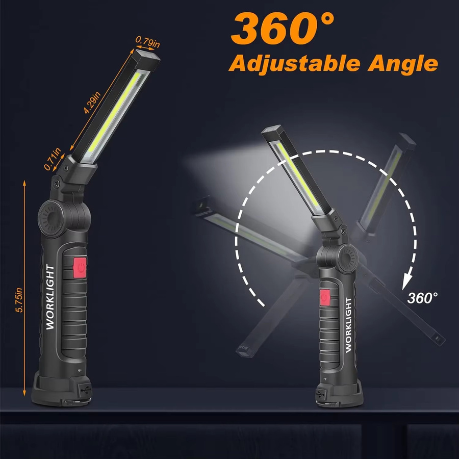 Heinast Magnetische Arbeitsleuchte mit Haken, 360 Grad rotierende USB-Taschenlampe in Schwarz für Garage, Autoreparatur und Camping - Bild 3