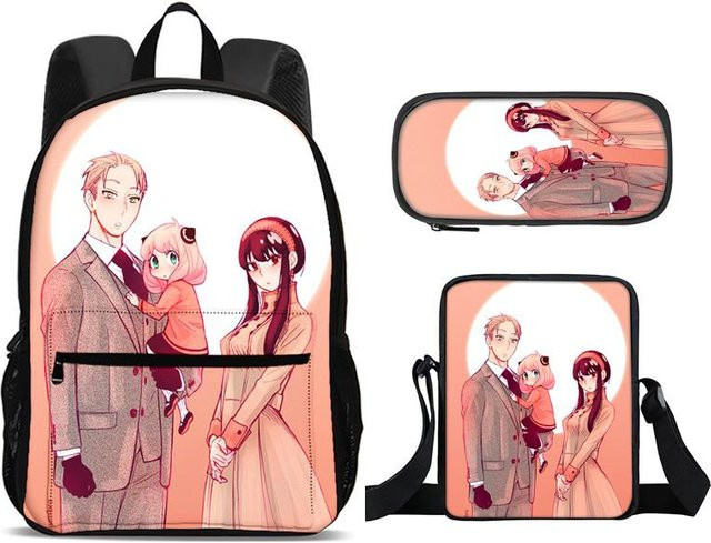 SPY×FAMILY 3er Set aus Rucksack, Federmäppchen und Umhängetasche von Fancy Style Studio in Multicolour für Schule und Freizeit - Bild 1