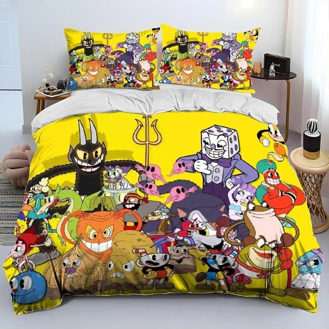 Bettwäsche-Set Cuphead und Mugman mit Kissenbezug in Gelb für Kinder, B/H: 70 x 133 cm - Bild 1