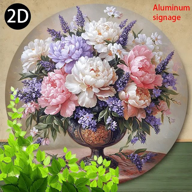 Potdemiel Vintage Floral Wanddekoration aus Metall mit Pfingstrosen und Lilien, rund, Durchmesser: 20 cm, Mehrfarbig - Bild 1