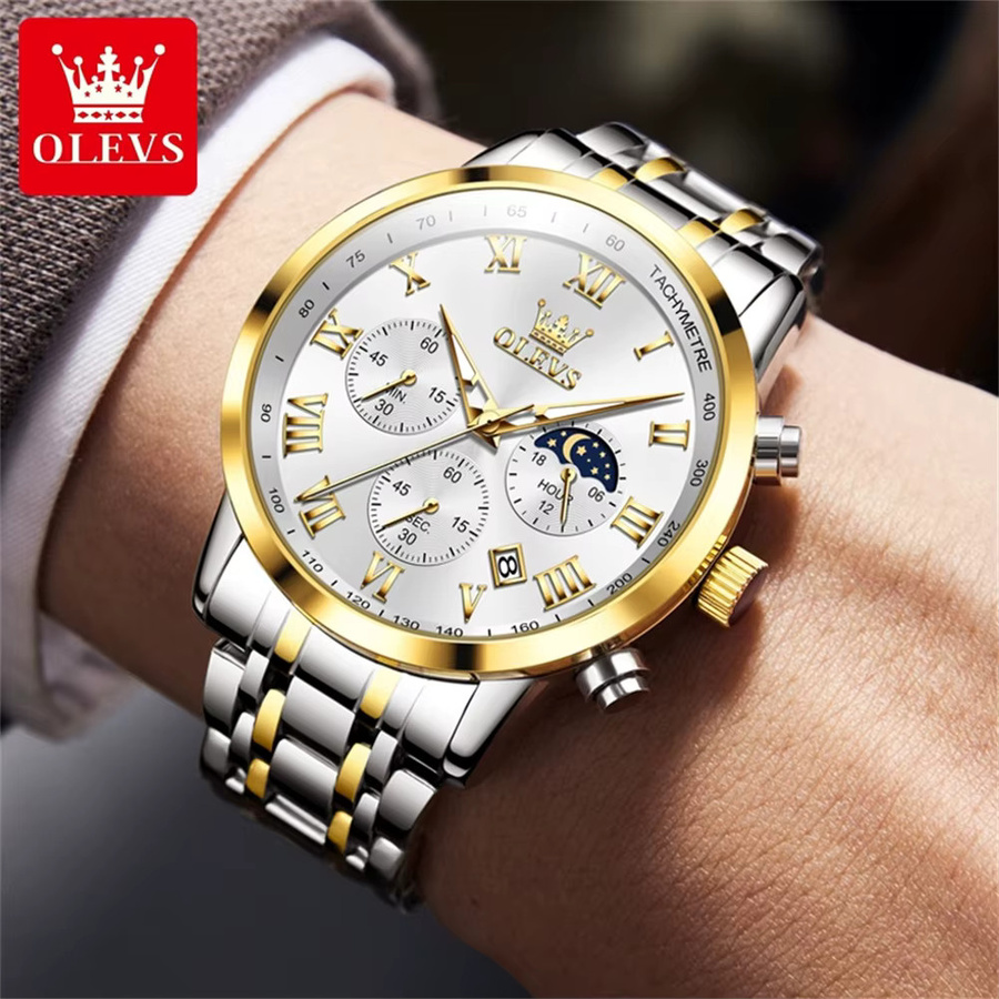 Olevs Armbanduhr Chronograph, Quarz, Edelstahl, Herren - Bild 4