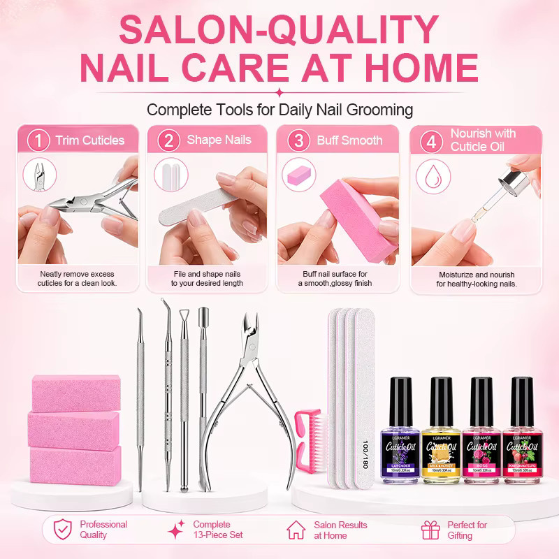 jaysuing Nagelpflege-Set, 13-teilig, Rose, mit Nagelhautöl, Unisex - Bild 2