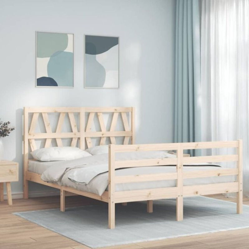 Massivholzbett aus Kiefer mit Kopfteil von Vidaxl in Braun, B/T/H: 140 x 190 cm - Bild 1