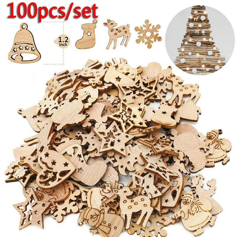 Love Home Garden 100er Set Weihnachtsdekoration aus natürlichem Holz in Retro-Optik mit Motiven wie Weihnachtsmann, Schneemann und Rentier als hängende Figuren - Bild 3