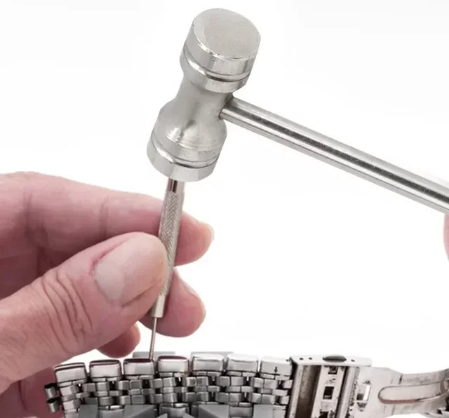 Uhren-Reparatur-Werkzeug-Set mit rundem Hammer-Amboss-Set und rutschfestem Griff sowie Stahlsockel in Silber - Bild 1