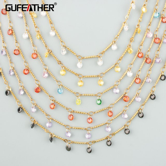 GUFEATHER Kette, Edelstahl, Zirkone, 50 cm, Unisex - Bild 1