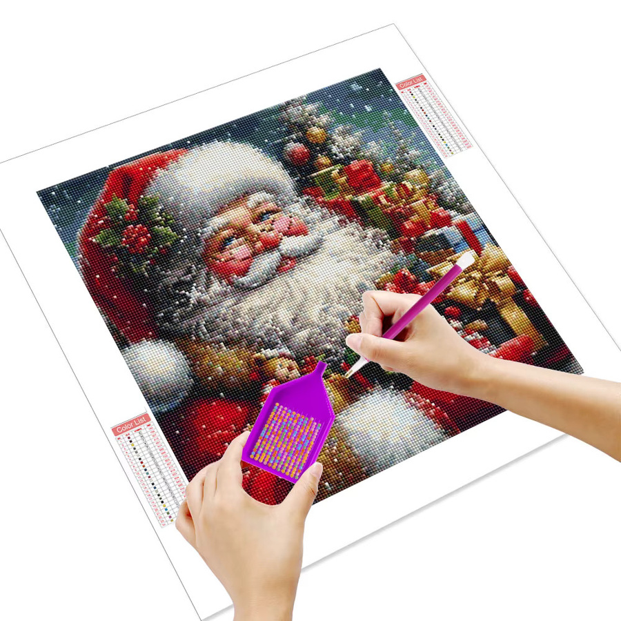HUACAN 5D DIY Diamantmalerei Weihnachtsmann mit rotem Weihnachtsbaum als 3D Vollbohrer Mosaik Bild in Rot und Multicolor - Bild 2