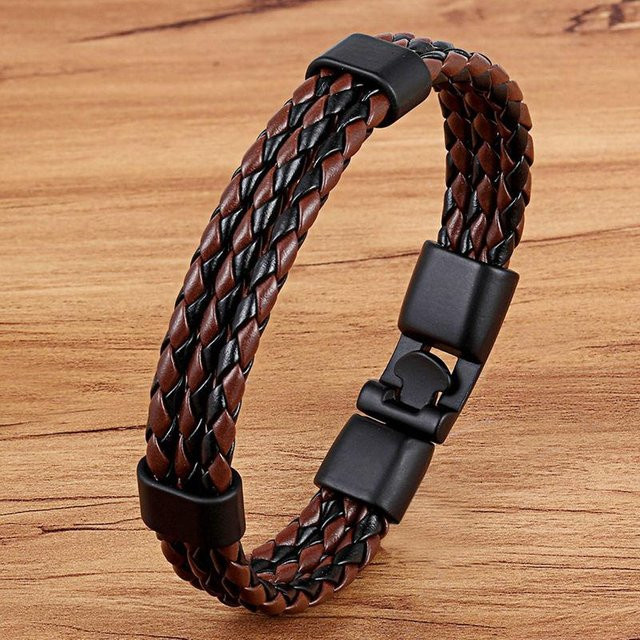 TYO Armband, Edelstahl, PU-Leder, Schwarz, Unisex - Bild 1