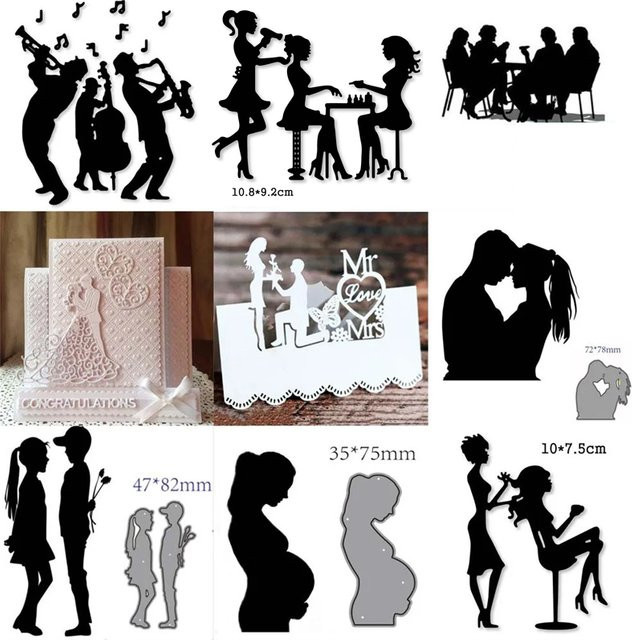 Metall-Schneideform für Scrapbooking und Bastelarbeiten mit Motiv Schwangere Paare als Stanzschablone und Prägeform - Bild 1
