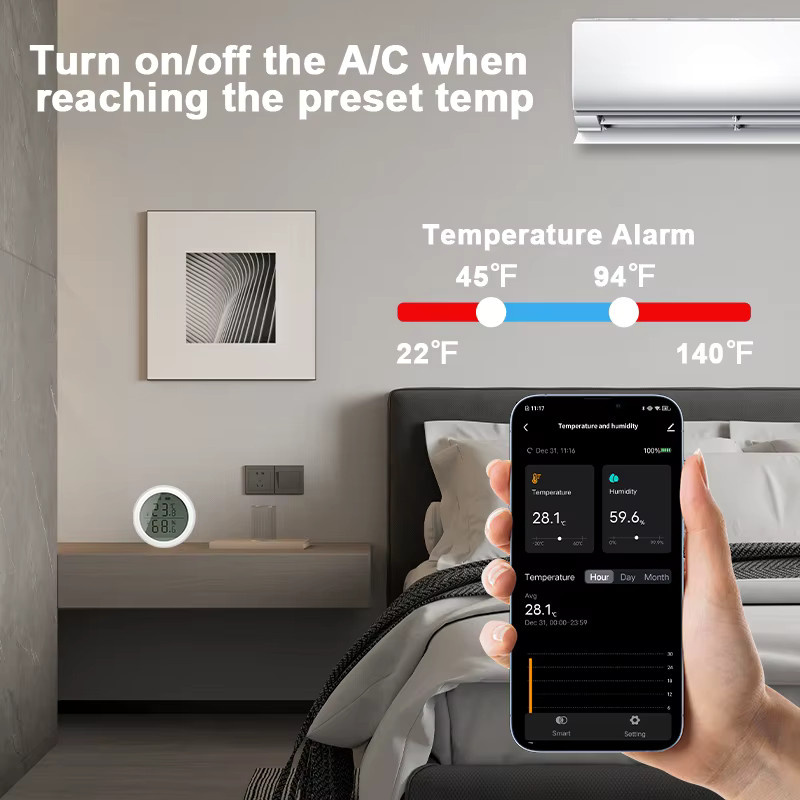 Tuya Smart ZigBee Thermometer in Weiß mit LCD-Display zur Messung von Innentemperatur und Luftfeuchtigkeit inklusive App-Steuerung und Sprachsteuerung für Alexa und Google Home Assistant - Bild 2