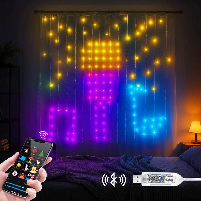 Lcamaw RGBIC LED Vorhanggirlande mit Bluetooth und USB, adressierbare Feen-Lichterkette in Multicolour für Party, Hochzeit und Weihnachtsdekoration - Bild 1