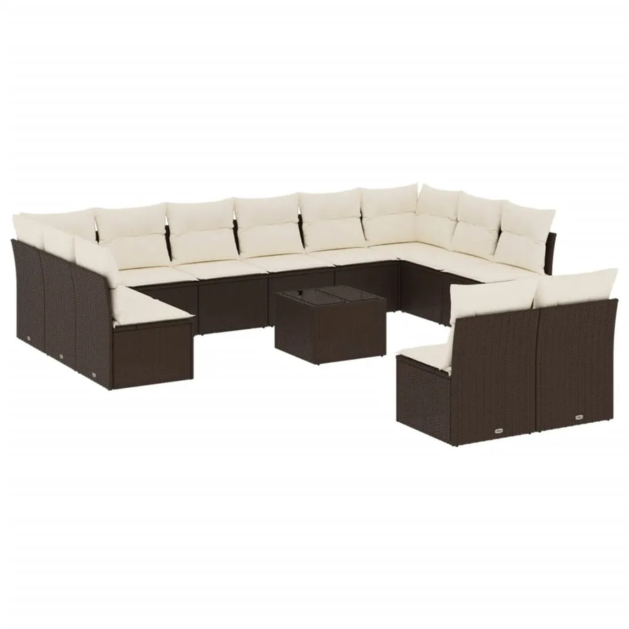 vidaXL 13-tlg. Garten-Sofagarnitur in U-Form aus braunem Polyrattan mit UV-beständigen Kissen - Bild 2