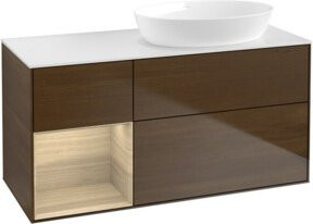 V&B Waschtischunterschrank Finion mit Wandbeleuchtung, Farbe Weiß und Eichenfurnier, Breite: 120 cm, Tiefe: 50,1 cm, Höhe: 50,1 cm - Bild 1