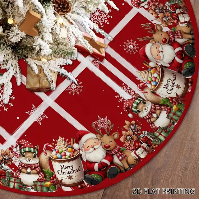 VIKAMA Weihnachtsbaumrock mit Rentier-Motiv in Rot aus Textil für deine festliche Weihnachtsdekoration - Bild 1