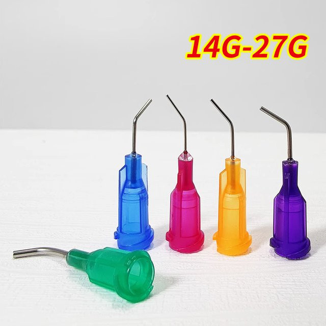 20 Stück Edelstahl Injektionsnadeln mit 13mm Ellenbogen-Düse für Abgabemaschinen, 14G-27G, Silber und Multicolour - Bild 1