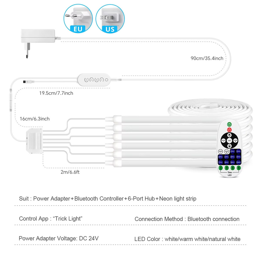 Lcamaw LED Wand-Ambiente-Dekorationslampe COB Neonband in Weiß mit 24V Bluetooth APP und RF-Steuerung, dimmbar mit Musik-Synchronisation und Timer - Bild 2