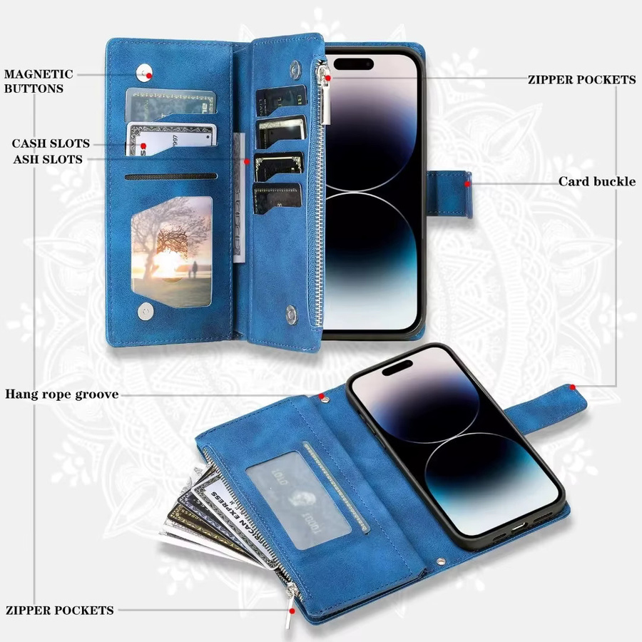 Leder-Flip-Hülle mit Prägung als Kartenetui für Samsung Galaxy S26 S25 S24 S23 S22 S21 S20 Ultra Plus FE und Note 20 10 9 in Rot oder Blau - Bild 5