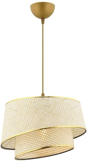Opviq Pendelleuchte Barette in Gold und Creme aus Stoff und Metall, B/T/H: 32 x 32 x 65 cm, E27 - Bild 1
