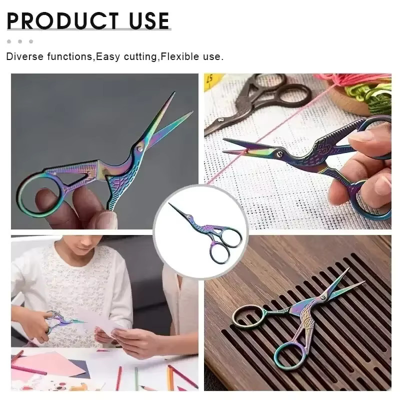Stickerei-Schere in Regenbogen-Storch-Optik aus Edelstahl, kleine Handwerksschere für Stickerei und Nähen, Mehrfarbig - Bild 2