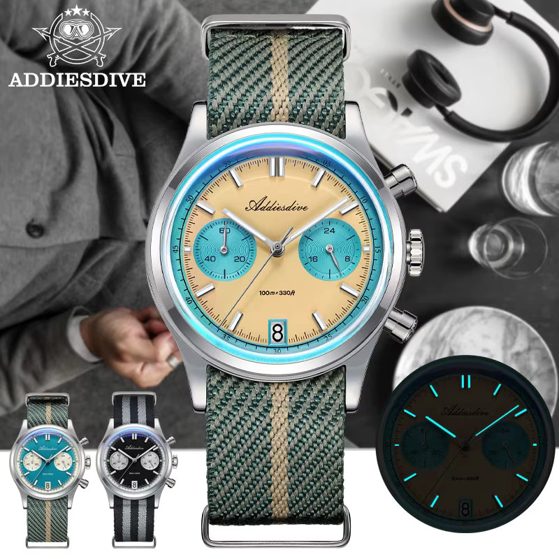 ADDIESDIVE Chronograph Armbanduhr, Quarz, Edelstahl, 38 mm, Herren - Bild 4