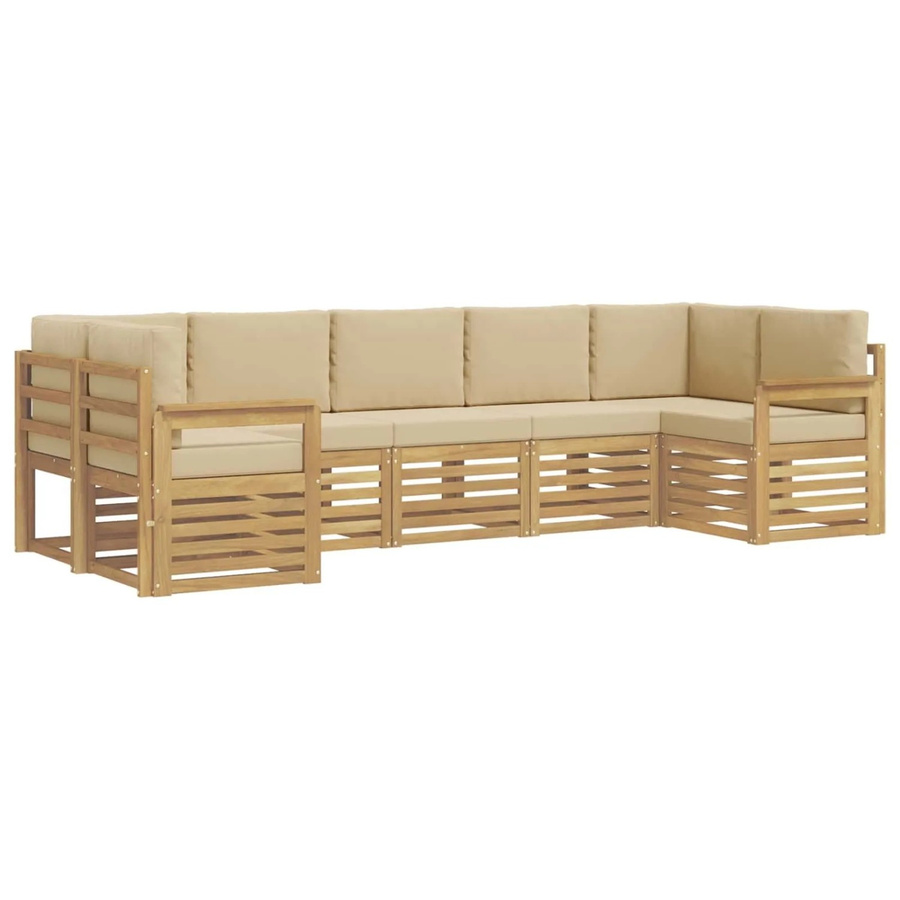 vidaXL Outdoor-Sofagarnitur 6-teilig aus Akazienholz in Weiß und Beige, L-Form mit Polstern für Garten und Terrasse, B/T/H: 304 x 128,5 x 73 cm - Bild 2