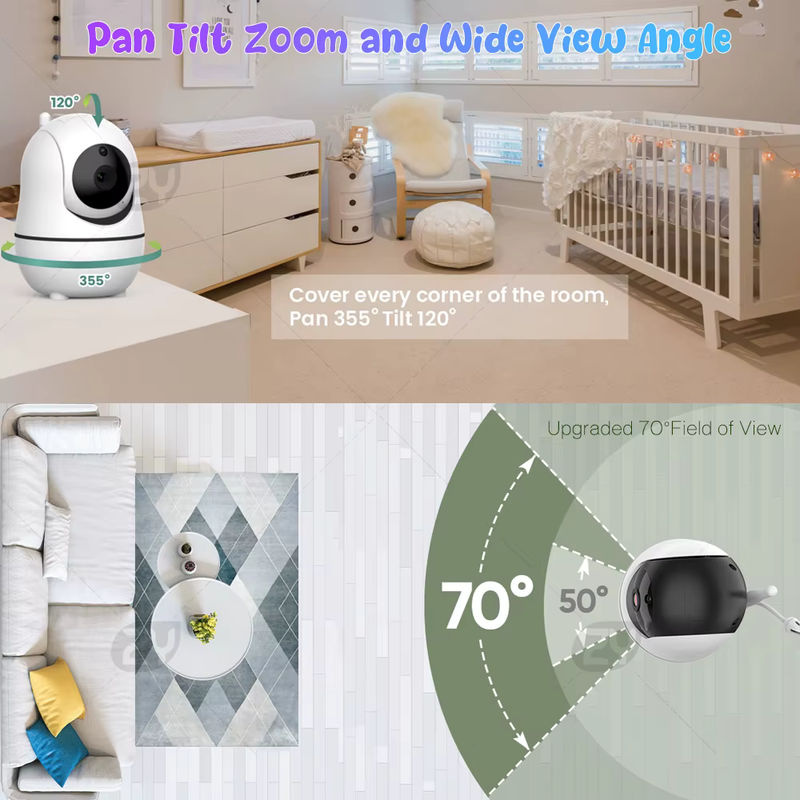 Zysecurity Video-Babyphone mit 7,0 Zoll HD-Split-Bildschirm, 2 Kameras mit Schwenk- und Neigefunktion, 4-fachem Zoom, 2-Wege-Audio, Nachtsicht und 4000 mAh Akku - Bild 5