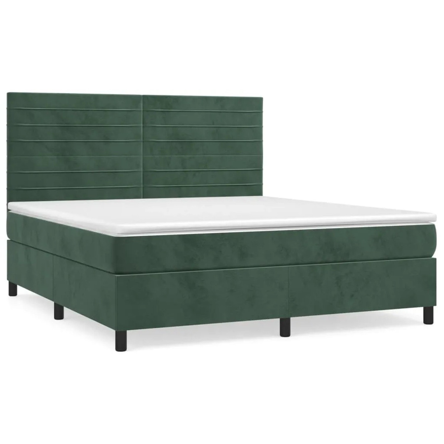 vidaXL Boxspringbett mit Matratze in Dunkelgrün aus Samt, Hybridbett mit Taschenfederkern, Breite: 160 cm, Tiefe: 200 cm - Bild 2