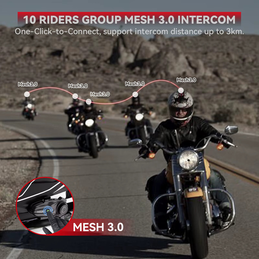 Xgp Bluetooth Motorrad-Kopfhörer mit Mesh 3.0 Wireless Kommunikation in Schwarz für 10 Fahrer - Bild 3