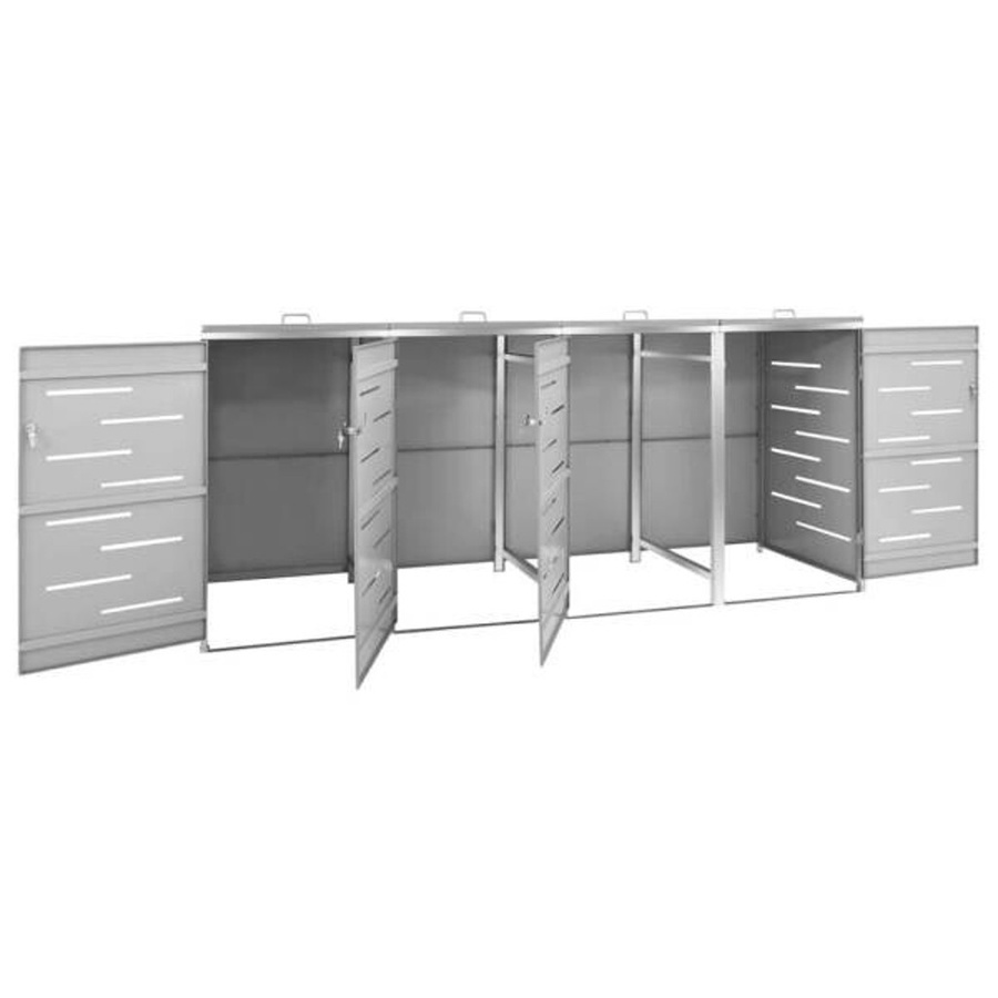 vidaXL Mülltonnenbox für 4 Tonnen aus Edelstahl in Grau und Silber, B/T/H: 276,5 x 77,5 x 115,5 cm - Bild 2