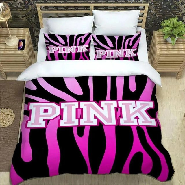 Bettwäscheset Binchi Fitness mit 3D Buchstaben Cartoon Design in Rosa, bestehend aus Bettbezug und Kissenbezug aus Mikrofaser - Bild 1