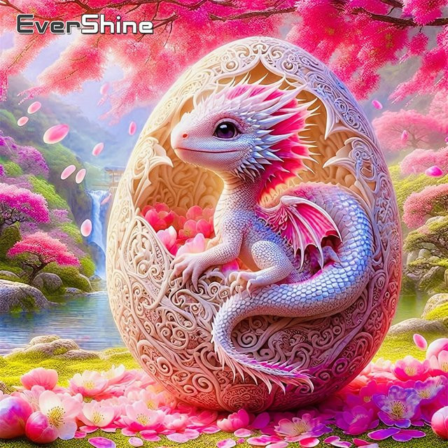 EverShine Tier-Diamantmalerei Drache und Kirschblüten als Wandkunst mit Strass-Mosaik in Mehrfarbig, B/H: 20 x 20 cm - Bild 1