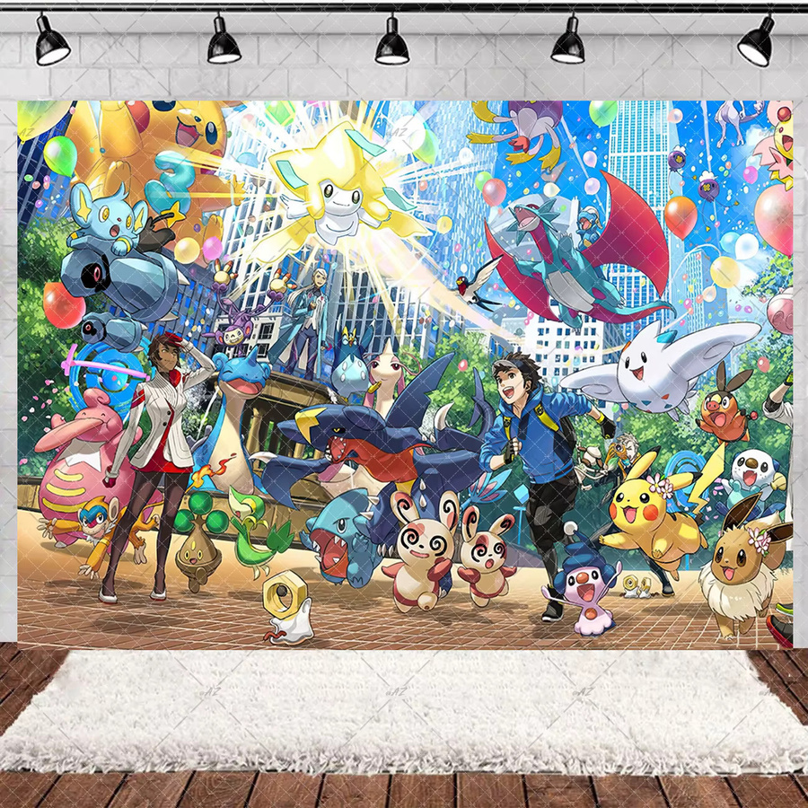 Potdemiel Pokémon Pikachu Party-Hintergrund Banner in Mehrfarbig für Kindergeburtstage und Fotostudios, Rechteckig - Bild 2