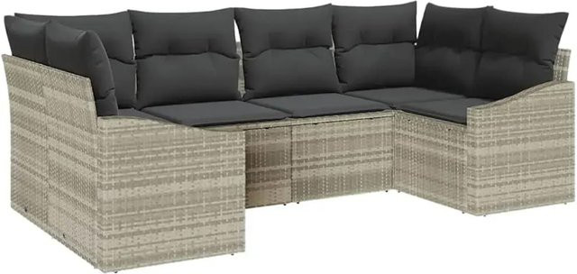 vidaXL Garten-Sofa-Set 6-teilig aus Polyrattan in Hellgrau mit Polsterung und Kissen in L-Form - Bild 1