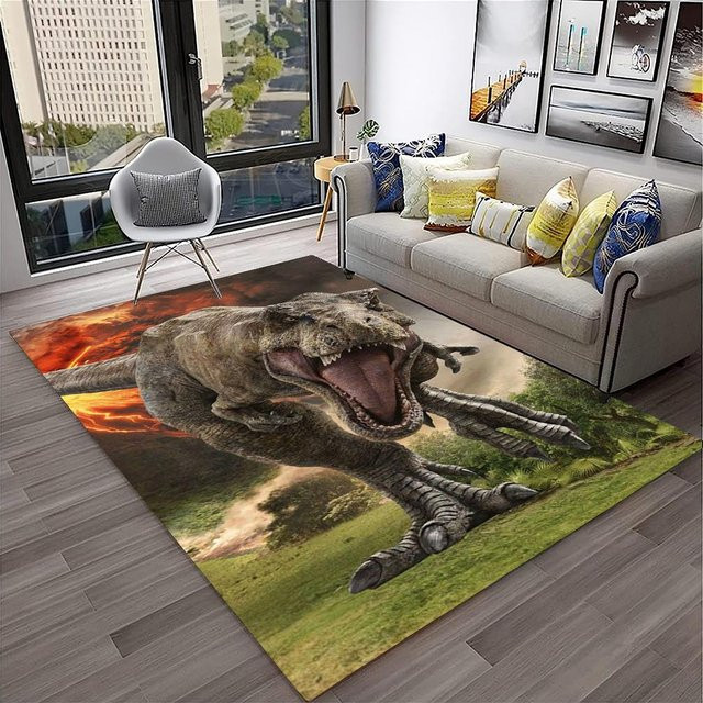 HGHT Jurassic Park Dinosaurier Kinderteppich mit Cartoon-Motiv, rutschfest und waschbar, Mehrfarbig, B/T: 60 x 40 cm - Bild 1