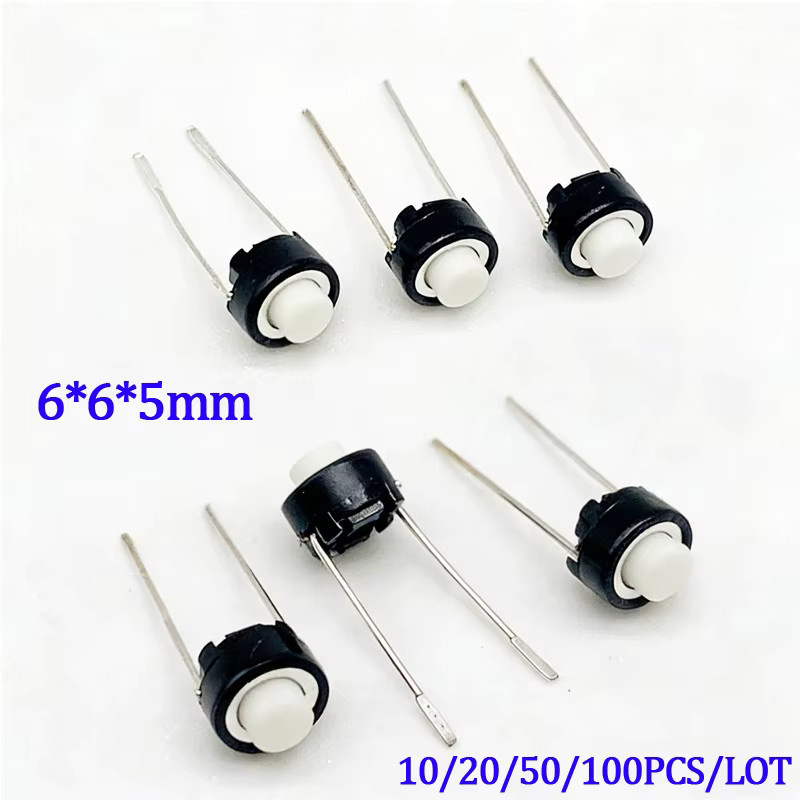 ChengHaoRan DIP Taktiler Drucktastenschalter 2-Pin Runder Mikro-Tastschalter für DIY-Leiterplatten, B/T/H: 6 x 6 x 5 mm, Weiß oder Schwarz - Bild 2