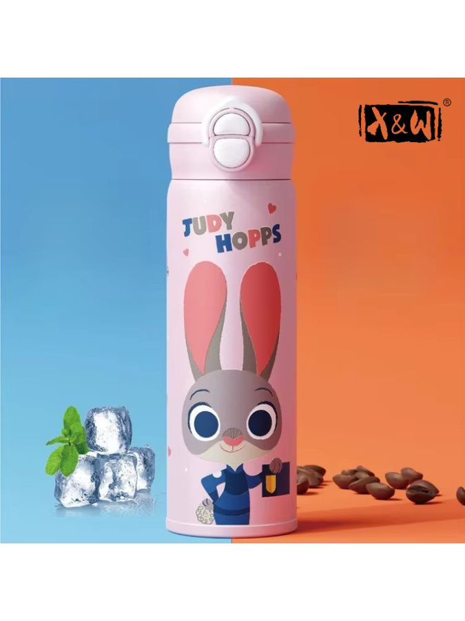 X&W Disney Thermosbecher in Pink mit Pop-Up-Strohhalm aus Edelstahl, 500 ml isolierte Sport-Wasserflasche - Bild 2
