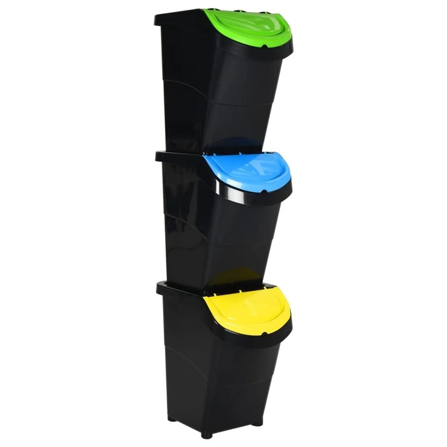 DELUKE 3er Set Stapelmülleimer mit Deckel, Schwarz, 3x 40L (Gesamtvolumen 120L) - Bild 2
