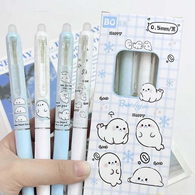 4er-Pack radierbare Gelstifte für Kinder mit blauer und schwarzer Tinte und praktischem Seitenknopf-Design - Bild 1