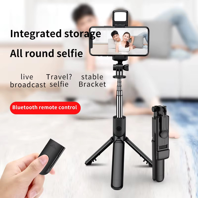 FANGTUOSI Handy-Selfie-Stick Stativ mit Bluetooth Fernbedienung, Handyhalter und Beauty-LED-Beleuchtung in Schwarz - Bild 3
